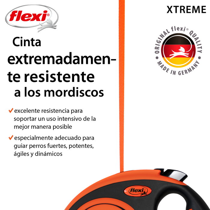 Flexi Xtreme Correa extensible con cinta de 5m, naranja, talla M