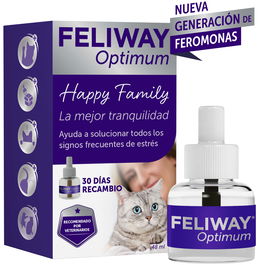 Feliway Optimum Recambio 48ml, Difusor para Gatos, Feromonas Felinas, Reduce Estrés, 70m²