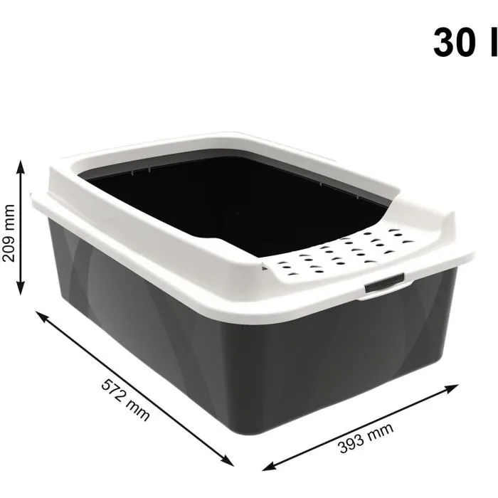 Rotho Mypet ROT7610859232878 Caja de arena con bordes Bonnie, 57.2 x 39.3 x 20.9 cm, Negro