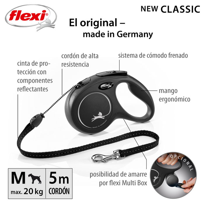 Flexi Classic M Cordon Negro 5m