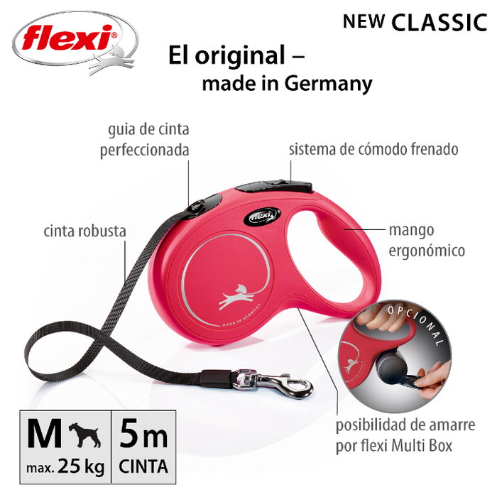 Flexi Classic M Cinta Rojo 5m hasta 25kg