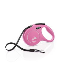 Flexi Classic Cinta de Paseo Rosa, Extensión 5 M, Carga 25 kg, Extensible con Multi Box y LED, Diseño Ergonómico, Hecho en Alemania