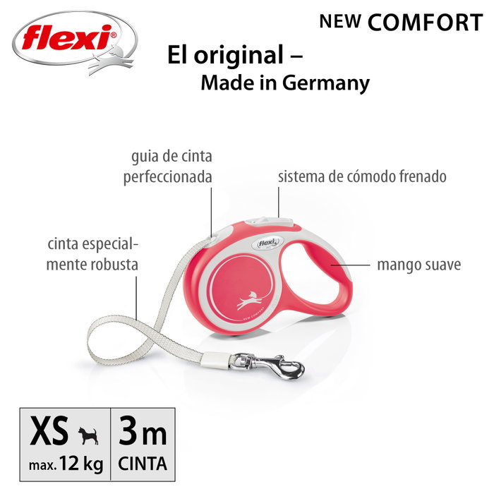 Flexi New Comfort Correa Extensible de Cinta 3m, Rojo, XS hasta 12kg Flexi New Comfort Correa Extensible de Cinta 3m, Rojo, XS hasta 12kg