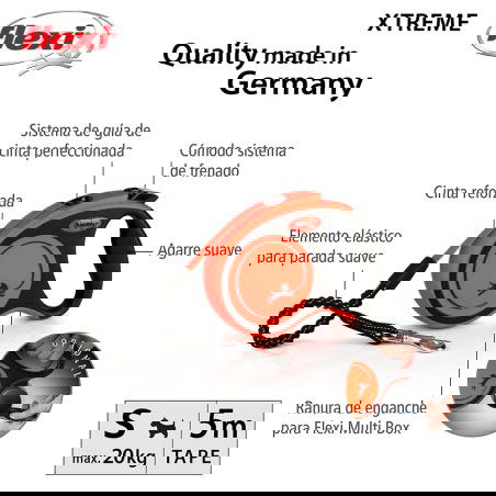 Flexi Flexi-Extrem 5 M Hasta 20 kg Correa Retráctil para Perros Activos con Cinta de Amortiguación