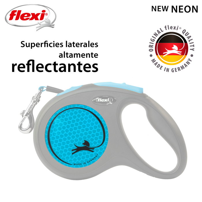 Flexi Correa de Cinta Neon Azul 5m para Perros hasta 25kg Flexi Correa de Cinta Neon Azul 5m para Perros hasta 25kg