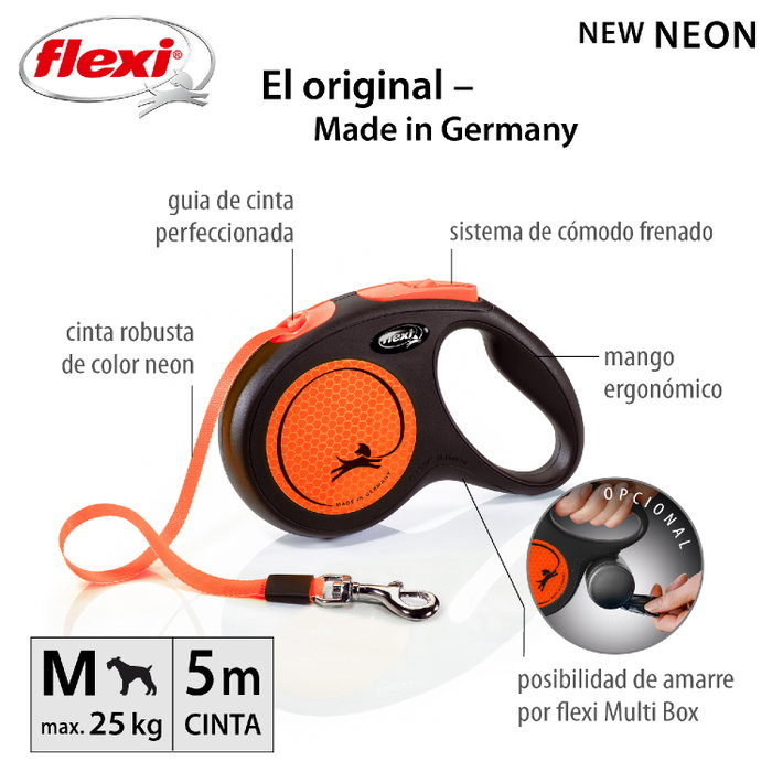 Flexi New Neon Naranja con Cinta de 5m Talla M
