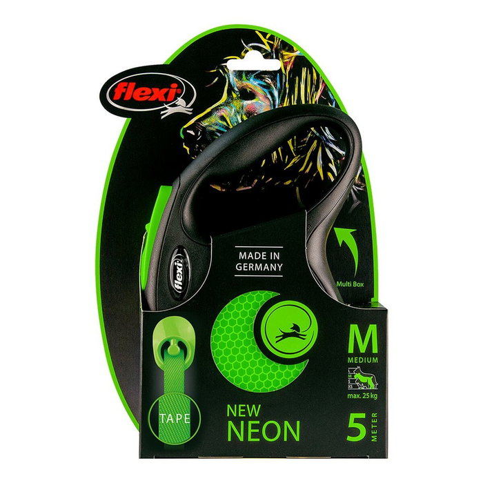 Flexi New Neon Cinta Verde 5m para perros hasta 25kg