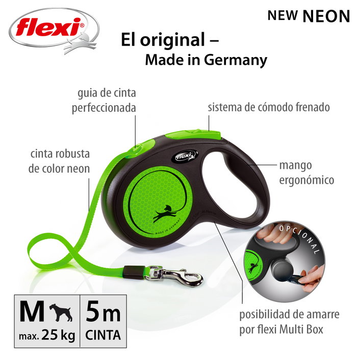 Flexi New Neon Cinta Verde 5m para perros hasta 25kg