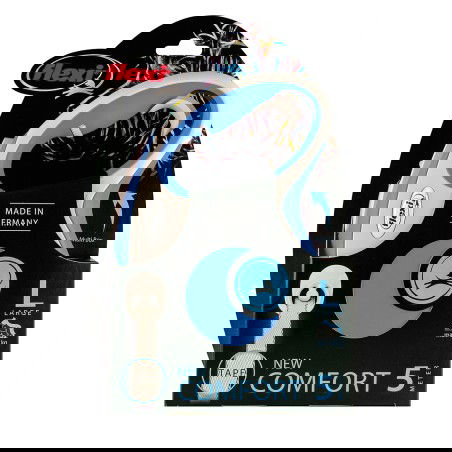 Flexi Correa de Paseo Comfort-Cinta Azul, 5 M L para perros hasta 60 kg, con Sistema de Iluminación LED y Multi Box