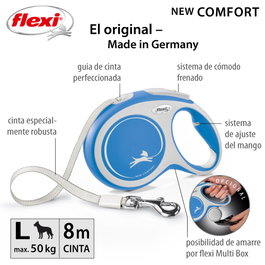Flexi Flexi Comfort Correa Extensible de Cinta Azul 8m para hasta 50 kg