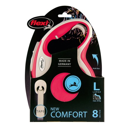 Flexi Flexi-Comfort-Cinta Rojo 8 M L 60 kg - Correa para Perro, Sistema de Iluminación LED y Multi Box