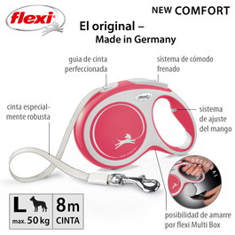 Flexi Flexi Comfort Correa Extensible de Cinta, 8m, Rojo, L