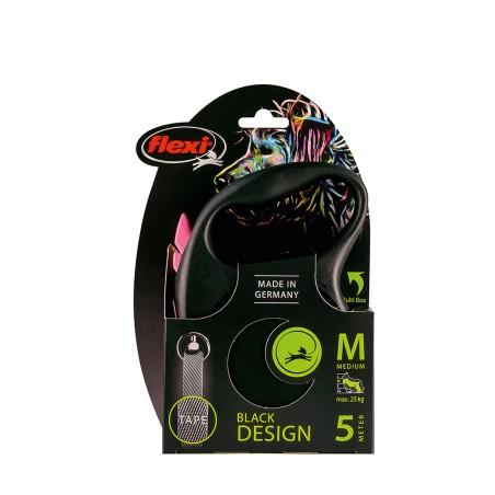 Flexi Black Design Rosa con Cinta de 5m Talla M para hasta 25kg