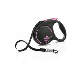 Flexi Cinta Rosa 5 M 25 kg, Correa de Cinta con Sistema de Guía, Ampliable con Multi Box y Compatible con Iluminación LED, Negro