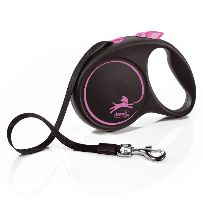Flexi Black Design Rosa con Cinta de 5m Talla M para hasta 25kg