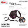 Flexi Black Design Rosa con Cinta de 5m Talla M para hasta 25kg