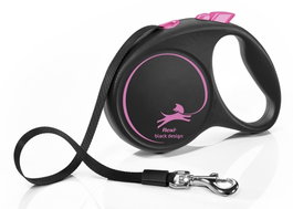 Flexi Black Design Correa Extensible de Cinta Rosa, 5m, Talla M (hasta 25kg)