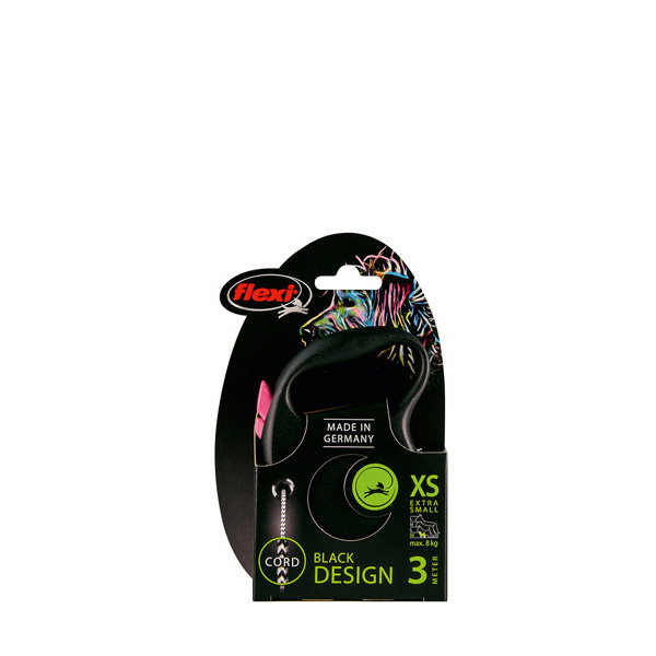 Flexi Black Design Correa Extensible de Cordón Rosa XS (hasta 8 kg)