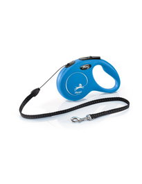Flexi Classic Correa Extensible para Perro, Azul, 5 m, Talla S, hasta 12 kg, Diseño Ergonómico con LED, Multi Box, Hecho en Alemania