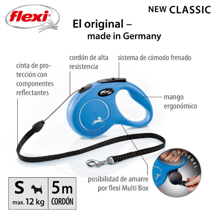 Flexi Classic Cordon Correa Extensible Azul 5m para hasta 12kg