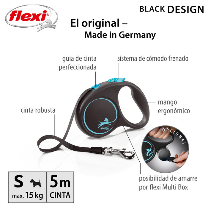 Flexi Black Design Azul con Cinta de 5m Talla S hasta 15kg