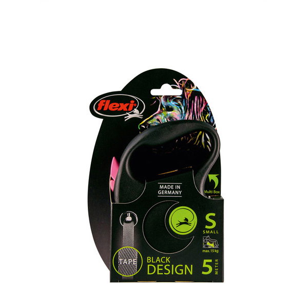 Flexi Black Design Correa extensible de cinta, 5m, Rosa, Talla S Flexi Black Design Correa extensible de cinta, 5m, Rosa, Talla S