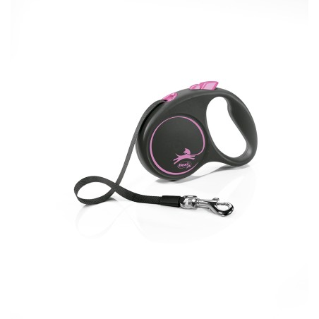Flexi Correa de Cinta Flexible 5m Negra con Guía Rosa, Hasta 15 kg, Expandible, Compatible con LED Flexi Correa de Cinta Flexible 5m Negra con Guía Rosa, Hasta 15 kg, Expandible, Compatible con LED