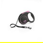 Flexi Correa de Cinta Flexible 5m Negra con Guía Rosa, Hasta 15 kg, Expandible, Compatible con LED