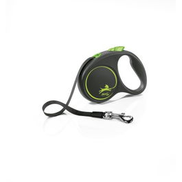 Flexi Flexi-Black Correa de Cinta de 5 m, Capacidad 15 kg, Cinta Verde, Sistema Guía sin Atascos, Ampliable con Multi Box, Compatible con Iluminación LED Negro