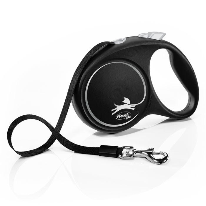 Flexi Black Design Correa Extensible con Cinta de 5m, Negra, Talla M