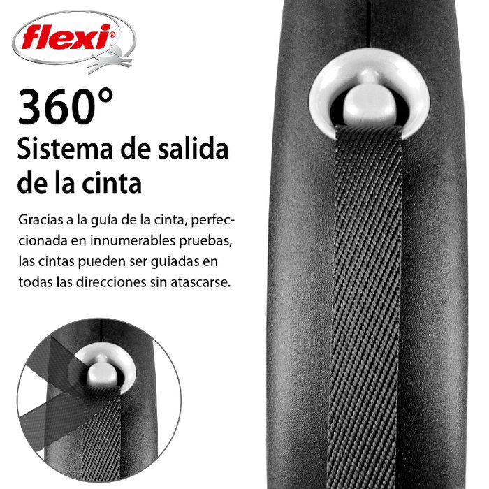 Flexi Black Design Correa Extensible con Cinta de 5m, Negra, Talla M