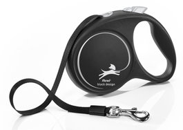 Flexi Black Design Correa Extensible con Cinta de 5m, Negra, Talla M