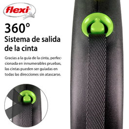 Flexi FLEXI BLACK DESIGN Correa extensible de cinta, 5m, Verde, hasta 25kg
