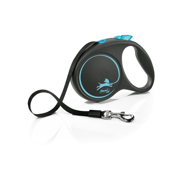 Flexi Black Design Correa Extensible con Cinta de 5 m, Azul, Talla L Flexi Black Design Correa Extensible con Cinta de 5 m, Azul, Talla L