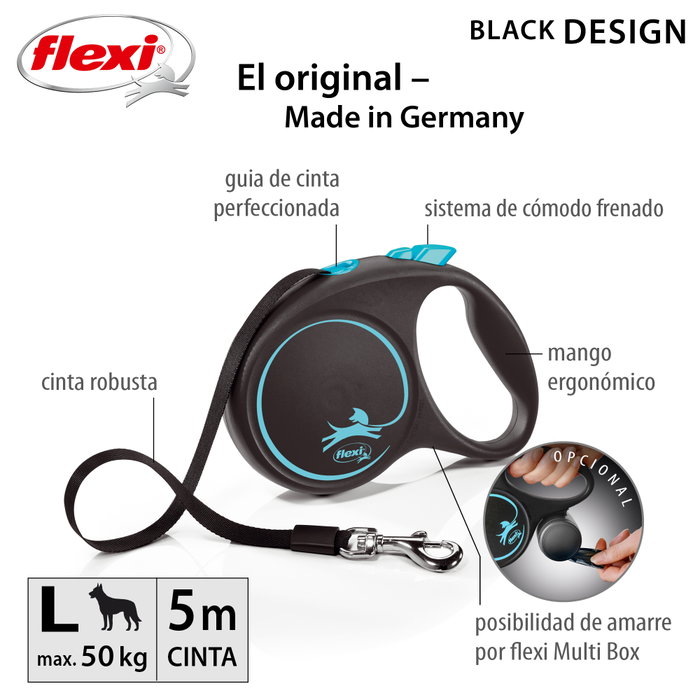 Flexi Black Design Azul con Cinta de 5m Talla L para hasta 50kg