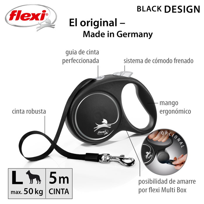 Flexi Black Design Correa de cinta de 5m Negro Talla L Flexi Black Design Correa de cinta de 5m Negro Talla L