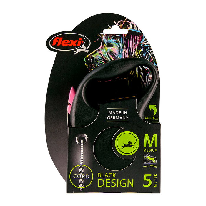Flexi Black Design Correa Extensible Rosa con Cordón de 5m Talla S hasta 12kg
