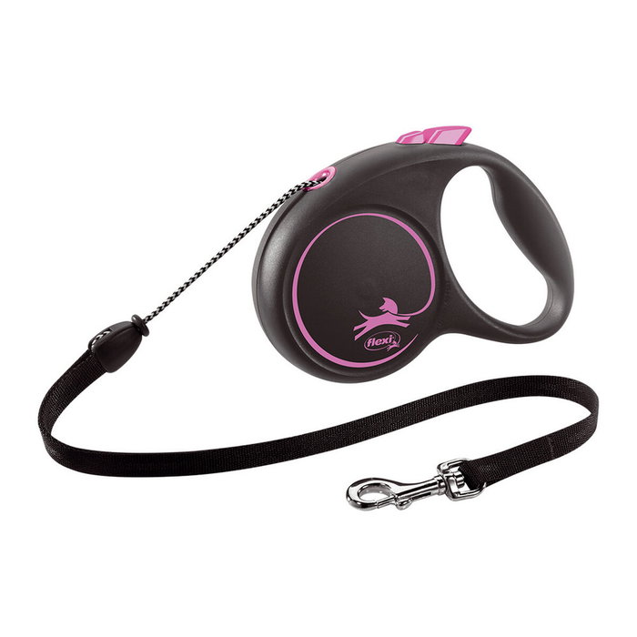 Flexi Black Design Correa Extensible Rosa con Cordón de 5m Talla S hasta 12kg