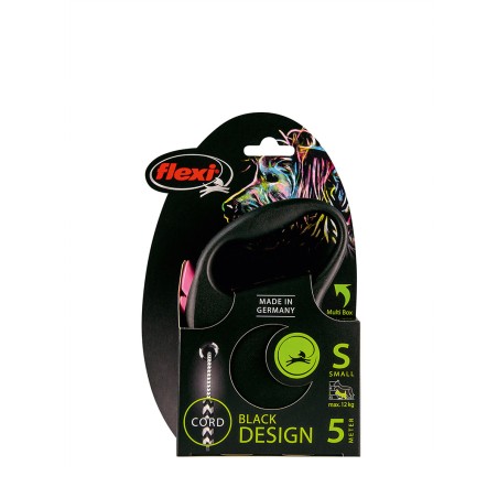 Flexi Correa de Cordon para Perro 5 m, Diseño Rosa y Negro, 12 kg, Sist. Guía sin Atascos, Compatible Multi Box y LED Flexi Correa de Cordon para Perro 5 m, Diseño Rosa y Negro, 12 kg, Sist. Guía sin Atascos, Compatible Multi Box y LED