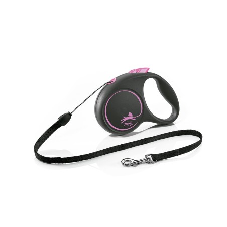 Flexi Correa de Cordon para Perro 5 m, Diseño Rosa y Negro, 12 kg, Sist. Guía sin Atascos, Compatible Multi Box y LED Flexi Correa de Cordon para Perro 5 m, Diseño Rosa y Negro, 12 kg, Sist. Guía sin Atascos, Compatible Multi Box y LED