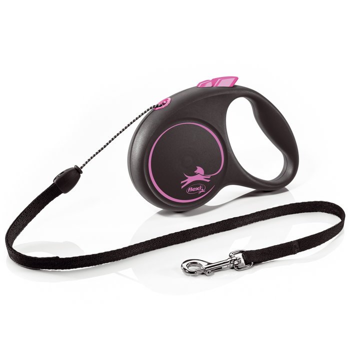 Flexi Black Design Correa Extensible Rosa con Cordón de 5m Talla S hasta 12kg