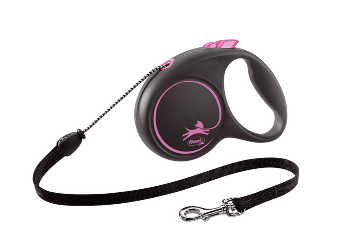 Flexi Black Design Correa Extensible Rosa con Cordón de 5m Talla S hasta 12kg