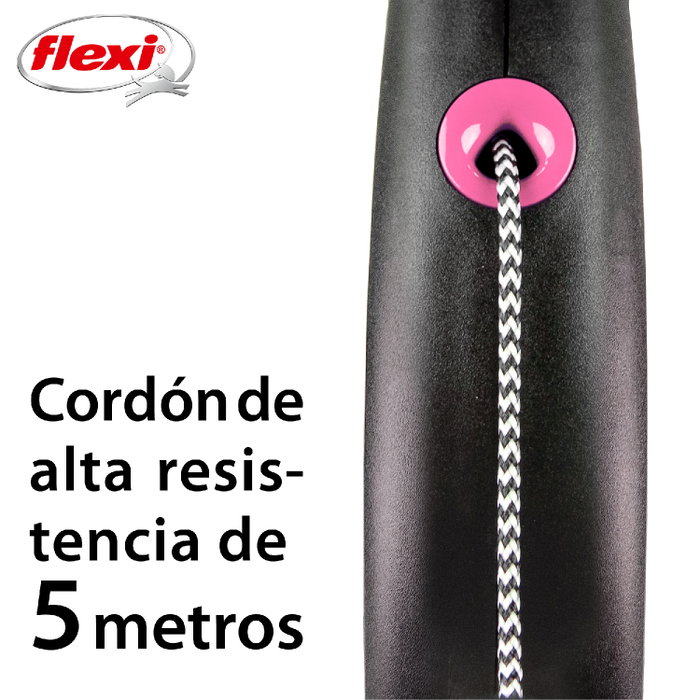 Flexi Black Design Correa Extensible Rosa con Cordón de 5m Talla S hasta 12kg