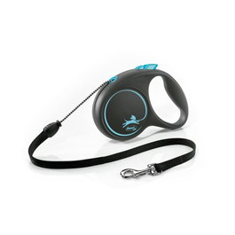 Flexi Correa de Cordón para Perros Negra con Guía de Cinta 5m, 20 kg, Color Azul - Compatible con Multi Box y Sistema LED