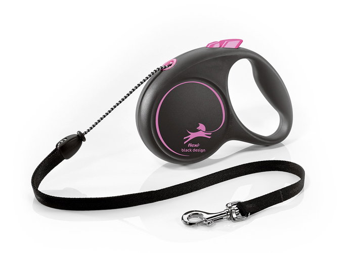 Flexi Black Design Rosa con Cordón 5m Talla M hasta 20kg Flexi Black Design Rosa con Cordón 5m Talla M hasta 20kg
