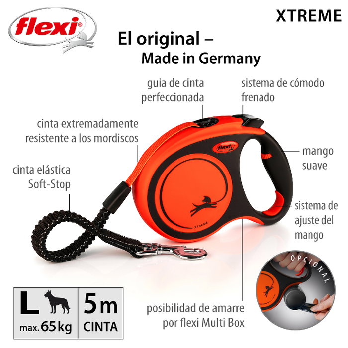 Flexi Xtreme Correa Extensible de Cinta 5m Naranja Talla L