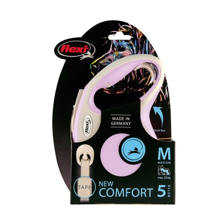 Flexi Cinta Comfort Rosa 5 m Longitud 25 kg Resistencia Correa para Perro con Iluminacion LED y Multi Box para Accesorios Flexi Cinta Comfort Rosa 5 m Longitud 25 kg Resistencia Correa para Perro con Iluminacion LED y Multi Box para Accesorios