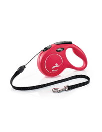 Flexi Classic - Correa Retráctil para Perros, Rojo, 8 mm x 20 kg, Extensión de Cinta Perfeccionada, Diseño con Cordón Ampliable Multi Box LED