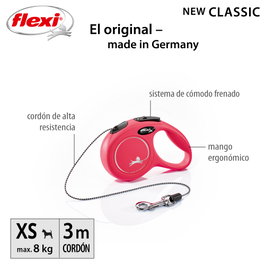Flexi Classic XS Cordón Rojo 3m para hasta 8kg
