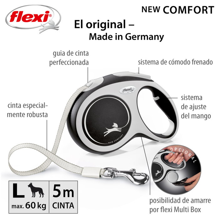 Flexi New Confort Correa Extensible 5m Negro para 60kg Flexi New Confort Correa Extensible 5m Negro para 60kg